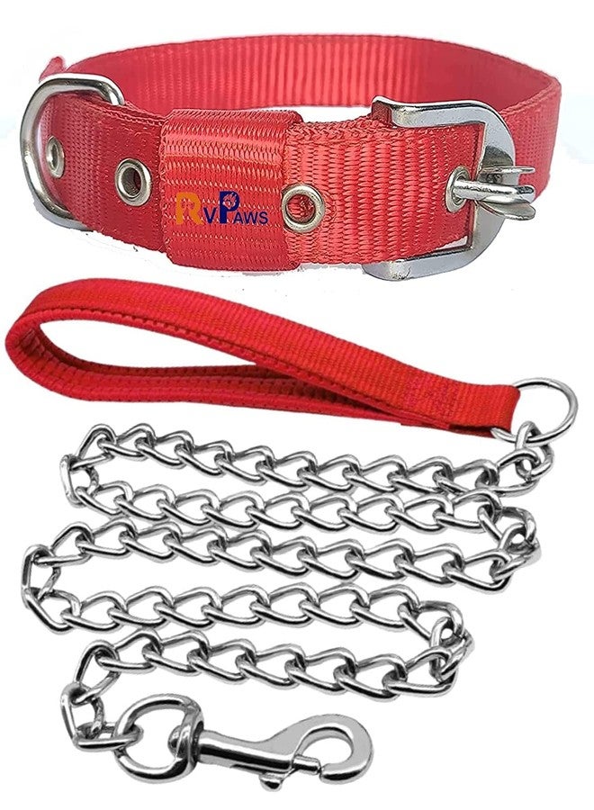 Pups&Pets طقم طوق قابل للتعديل للكلاب من Pups&Pets مع سلسلة ومقبض | حزام نايلون بعرض 1 بوصة وسلسلة ومقبض بطول 57 بوصة | طوق وسلسلة مقبض للكلاب المتوسطة والكبيرة (أحمر) - Image 1